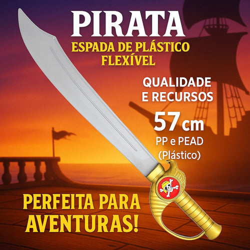 10 Super Espadas de Brinquedo Piratas Caribe Jack Sparrow Infantil Dourada 57cm