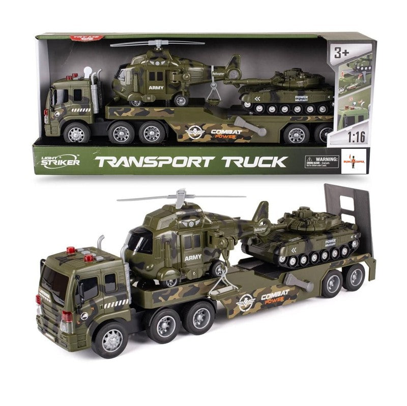Caminhão Cegonha Militar com Dois Veículos 1:16 - Brink Center