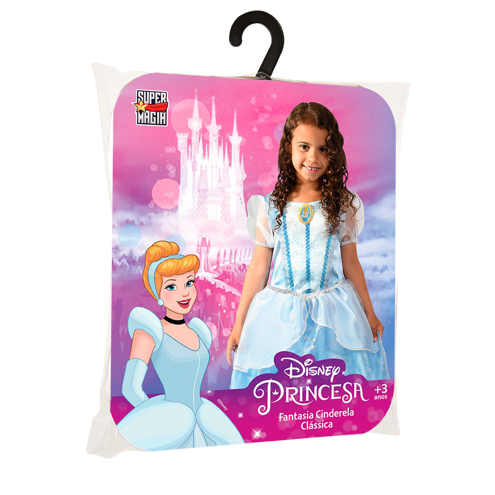 Fantasia Clássica - Princesas Disney - Cinderela - Tamanho M - Azul - Novabrink