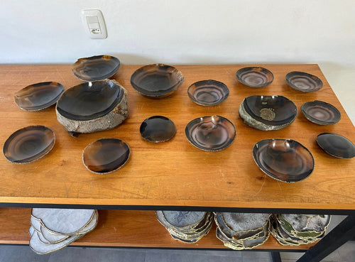 Bowl Ágata Roxa com Acabamento Dourado - 8 Peças