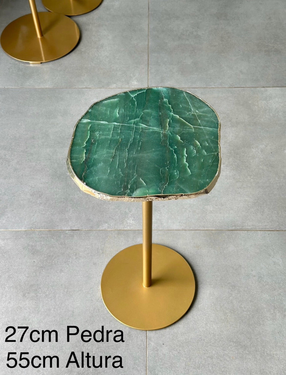 Mesa de Centro Ágata Verde com Pedestal Dourado - 27cm x 55cm
