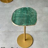 Mesa de Centro Ágata Verde com Pedestal Dourado - 27cm x 55cm