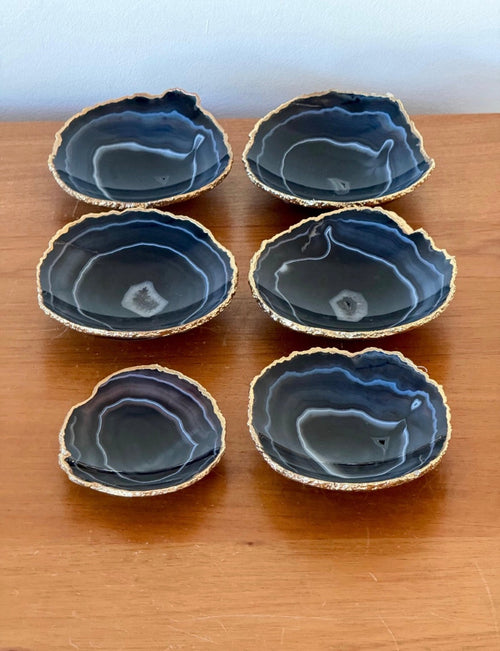 Bowl em Ágata Roxa e Azul com Acabamento Dourado 6 Peças