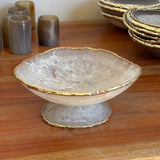 Fruteira de Ágata Branca Cristal com Pedestal Dourado
